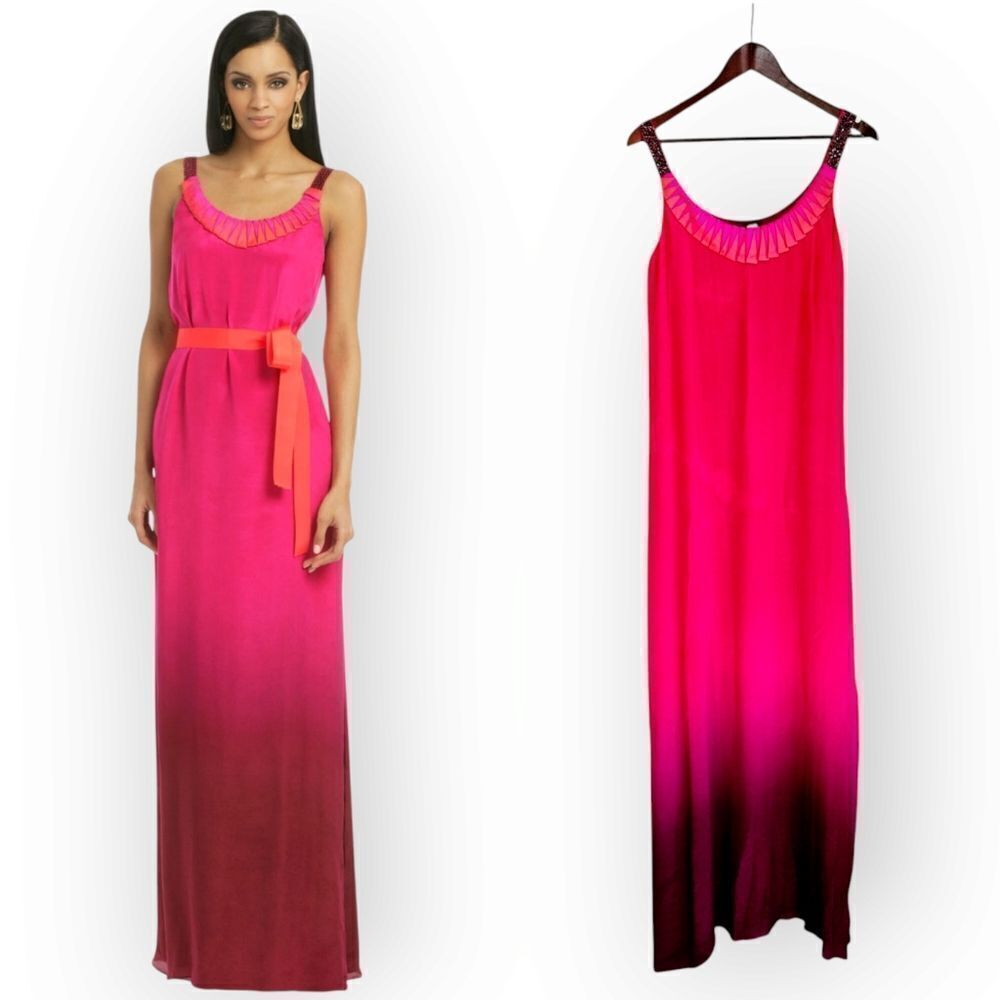 Nachiket Barve Versova Beach 100% Silk Ombre Fuchsia Pink Full Length Gown M